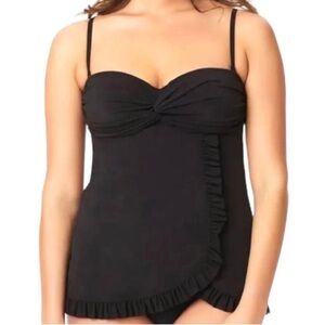 Beyond Control Black Slimming One Piece Ruffle Trim Swimsuit Size 6 New